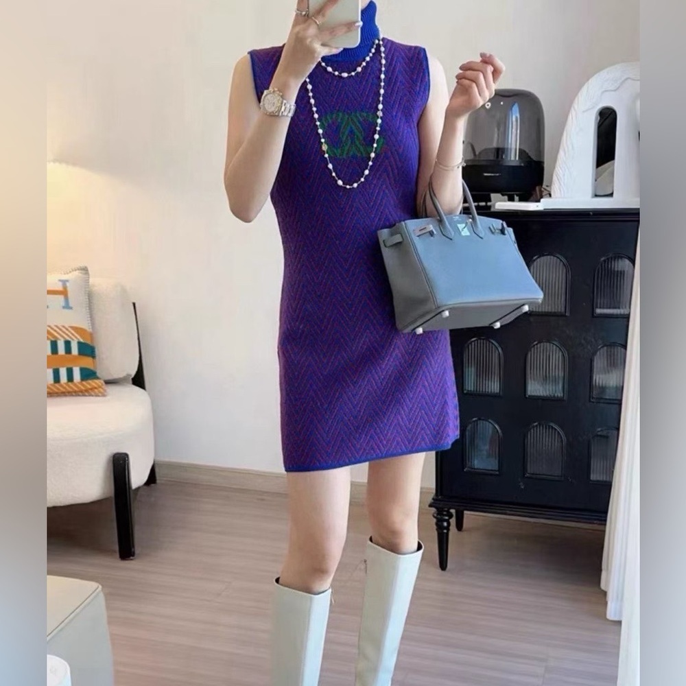 🚩steal authentic Chanel Blue and Purple Chevron Mini Dress - Picture 9 of 9